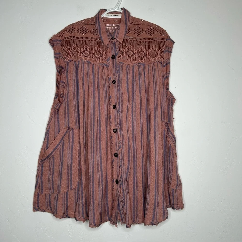 NWT‎ We The Free Button Down Tunic Top Boxy Trapeze Babydoll Fit Top Size Small